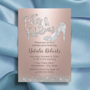 Fabulous 50 Silver & Ro Guld Glitter, födelsedag Inbjudningar