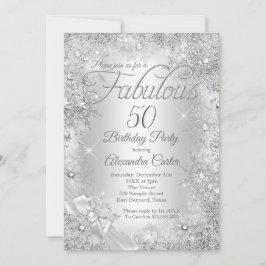 Fabulous 50 Silver White Pearl Bow Snowflake Inbjudningar