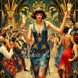 Fabulous 50 th 1920's Art deco Woman Blue Inbjudningar