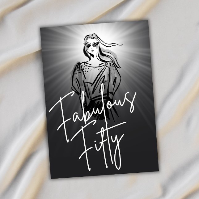 Fabulous 50 Woman Black Sketch 50:e födelsedagen Inbjudningar (Skapare uppladdad)