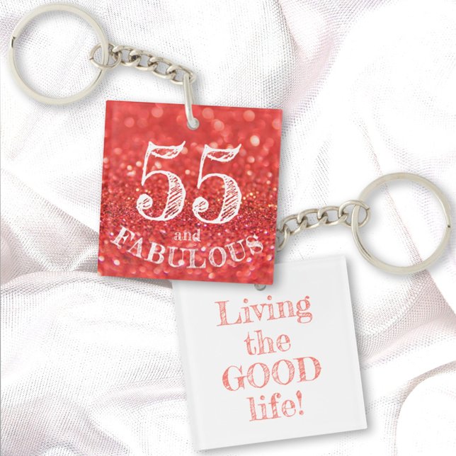 Fabulous 55 Birthday Coral Glitter Dubbla Sided (Skapare uppladdad)