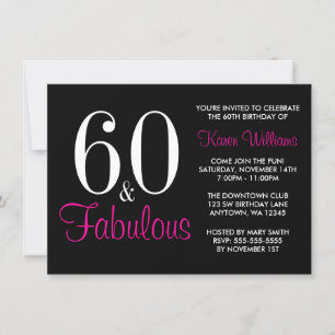 Fabulous 60:e Black Rosa Födelsedagsfest Inbjudningar