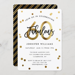Fabulous 60:e   Den moderna Eleganten Guld Födelse Inbjudningar