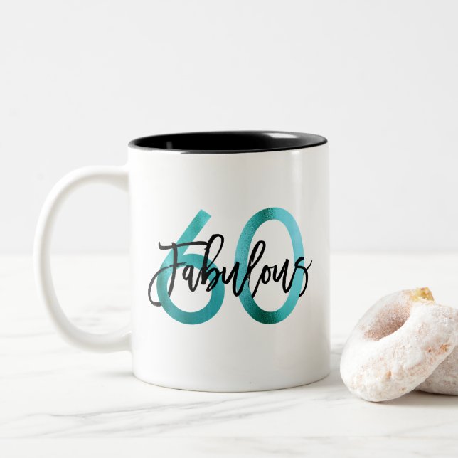 Fabulous 60:e | Modern Elegant Teal Grönt Birthday Två-Tonad Mugg (Med munk)