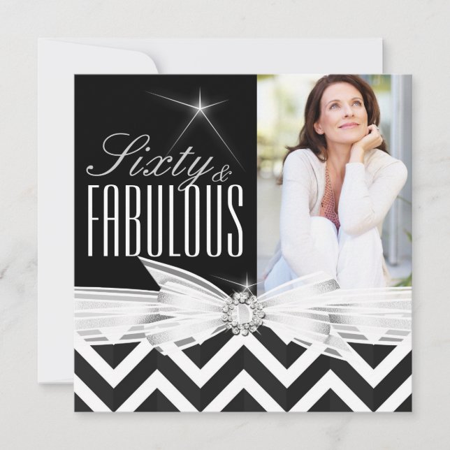 Fabulous 60 Photo Chevron Black White Birthday Inbjudningar (Framsida)