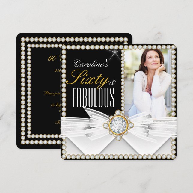 Fabulous 60 Photo Elegant Diamond Gem Birthday Inbjudningar (Fram/baksida)