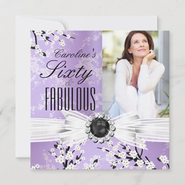 Fabulous 60 Photo Elegant Lilac Blommar Birthday Inbjudningar (Framsida)