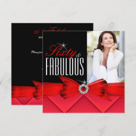 Fabulous 60 Photo Red Black Elegant Birthday Inbjudningar