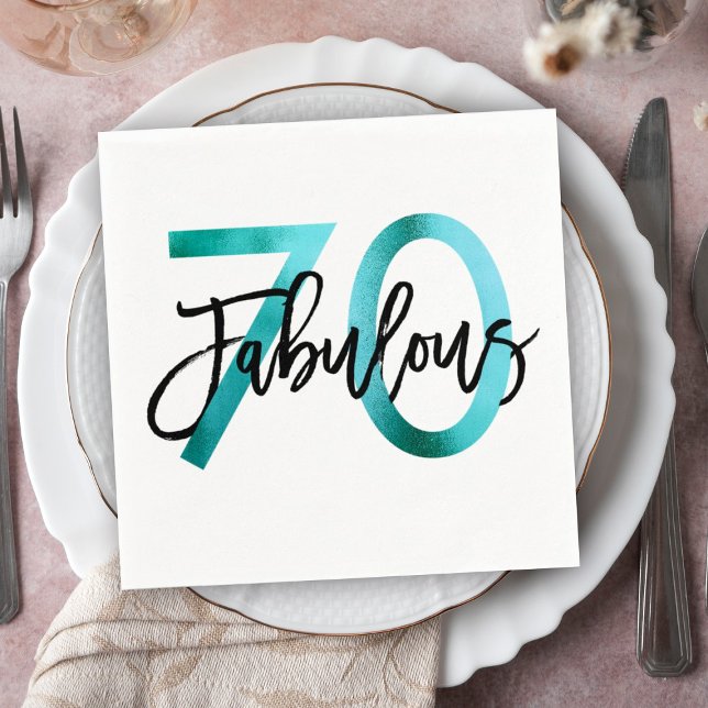 Fabulous 70:e | Modern Elegant Teal Grönt Birthday Pappersservett (Skapare uppladdad)