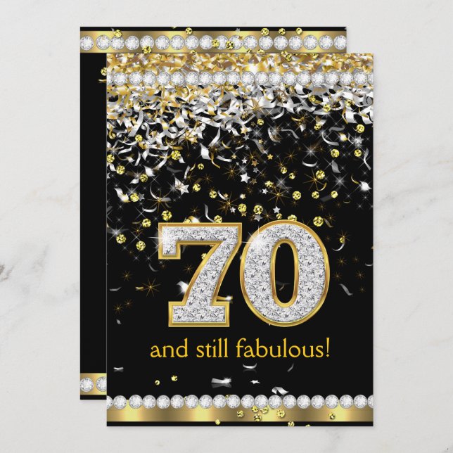 Fabulous 70 Guld Silver Streamers 70:e Party Inbjudningar (Fram/baksida)