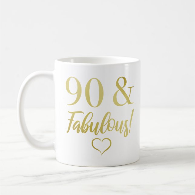 Fabulous 90:e Birthday (Guld) Kaffemugg (Vänster)