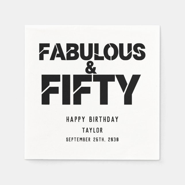 Fabulous and Fifty Birthday Black Bold Script Pappersservett (Framsidan)