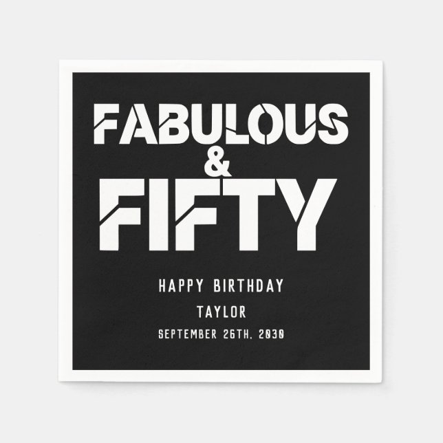 Fabulous and Fifty Birthday Bold Script Custom Pappersservett (Framsidan)