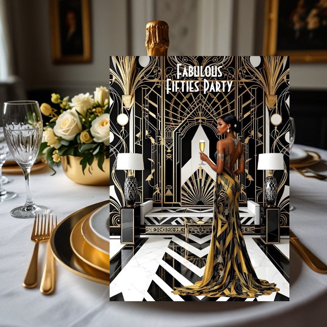 Fabulous Art deco Ethnic Woman Guld Black White Inbjudningar (Skapare uppladdad)