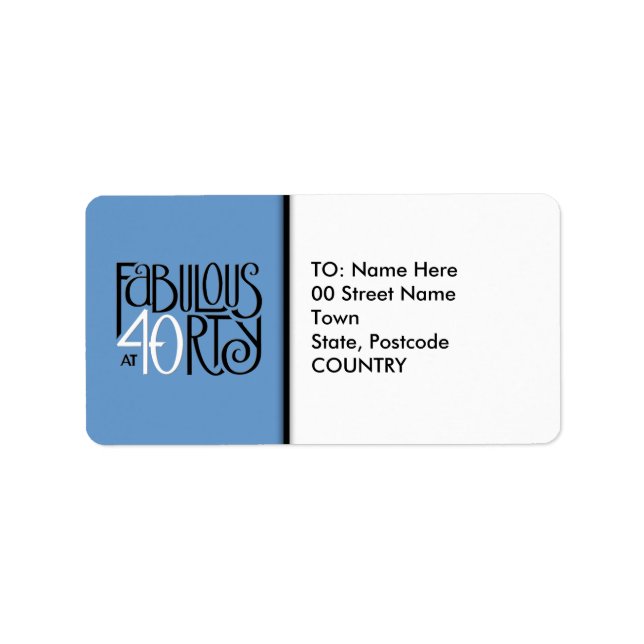 Fabulous at 40 black white blue Address Label Adressetikett (Framsidan)