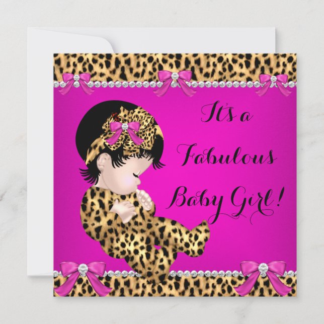 Fabulous Baby Shower Baby Cute Girl Leopard Rosa 2 Inbjudningar (Framsida)