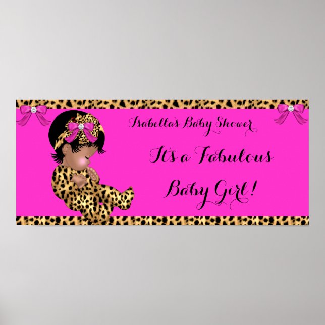 Fabulous Baby Shower Baby Cute Girl Leopard Rosa Poster (Framsidan)