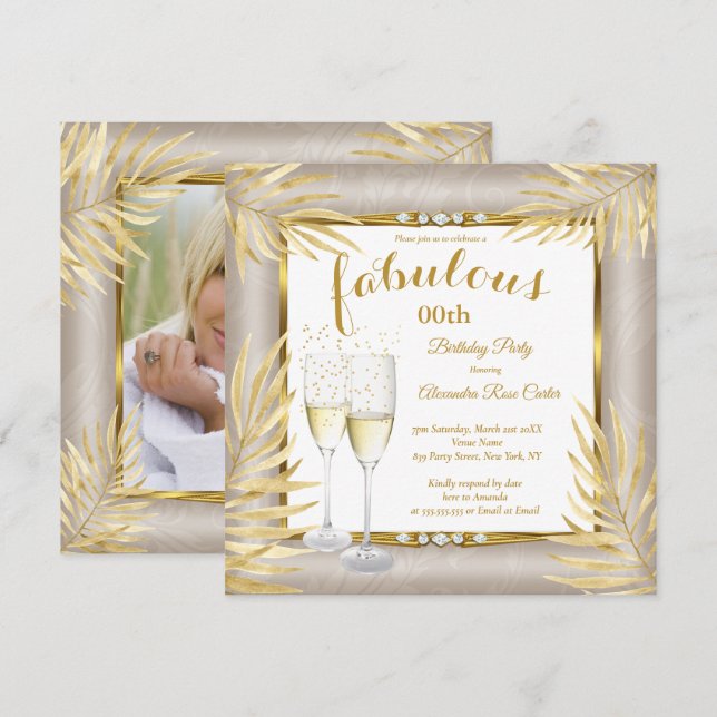 Fabulous Beige Guld Handflatan Champagne Party Inbjudningar (Fram/baksida)