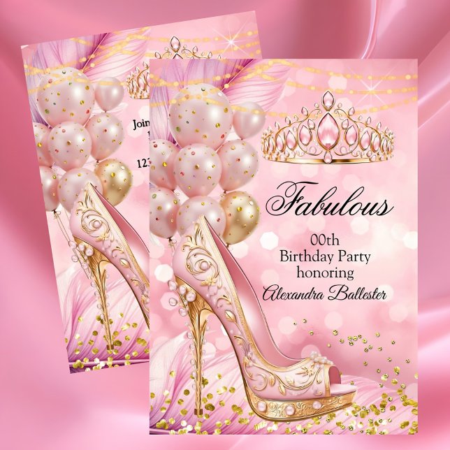 Fabulous birthday Blush Pink Tiara Gold Heel Inbjudningar (Skapare uppladdad)