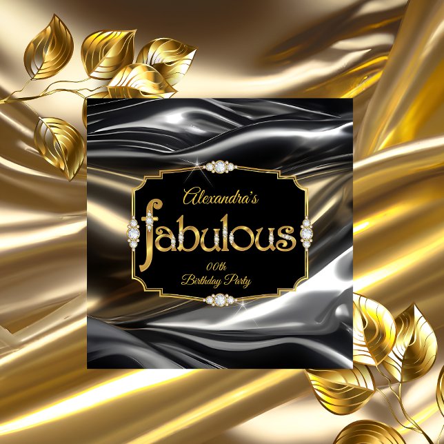Fabulous Birthday Diamonds Guld Black Silver Inbjudningar (Skapare uppladdad)
