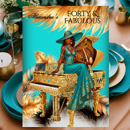 Fabulous Birthday Exotic Teal Gold Piano Party Inbjudningar