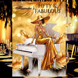 Fabulous Birthday Gold Champagne White Piano Inbjudningar