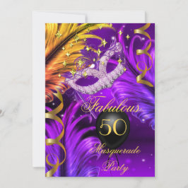 Fabulous Birthday Lila Masqueramask guld Inbjudningar