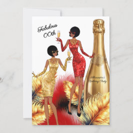 Fabulous Birthday Red Gold Dresses Champagne Party Inbjudningar