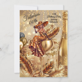 Fabulous Birthday Tiger Gold Dress Champagne Glass Inbjudningar