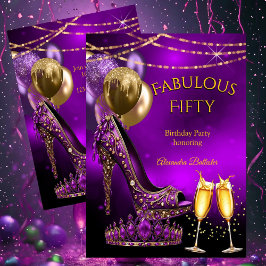 Fabulous Champagne birthday party Purple Gold Heel Inbjudningar