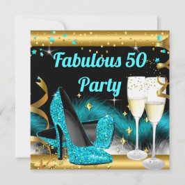 Fabulous Champagne Party Teal Blue-Högklackar Inbjudningar