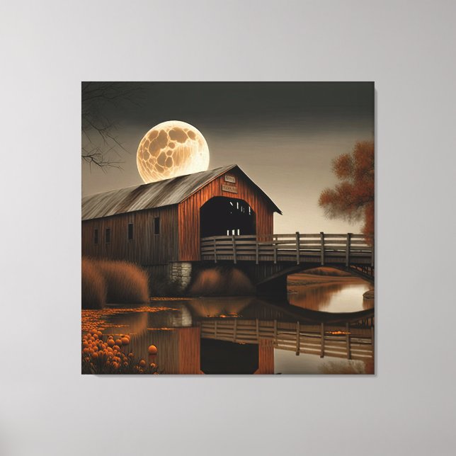 Fabulous Covered Bridge och Måne Canvas Art (Framsida)