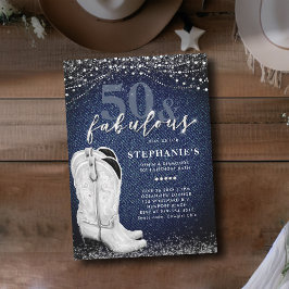 Fabulous Denim Diamonds Boot Land 50:e födelsedage Inbjudningar