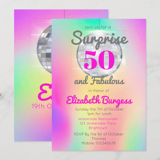 Fabulous Disco Tie Dye Rosa Chic Birthday Inbjudningar (Fram/baksida)
