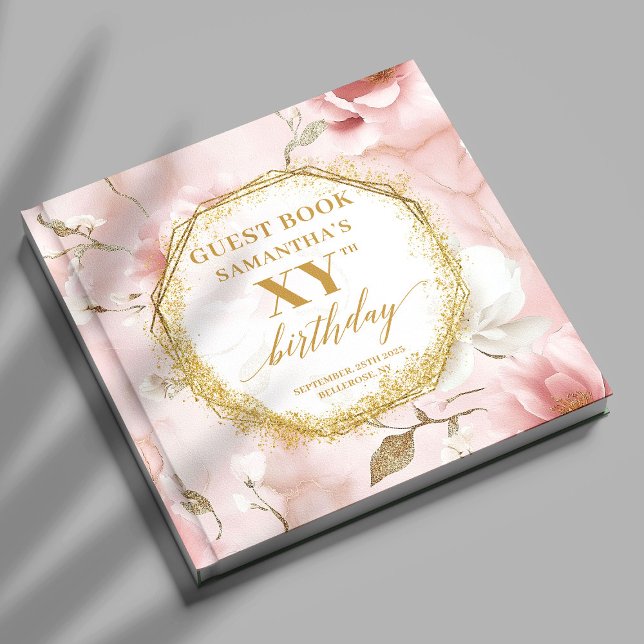 Fabulous Dusty Rosa Ivory Guld Birthday Guest Bok (Fabulous Dusty Pink Ivory Gold Birthday Guest Book

)