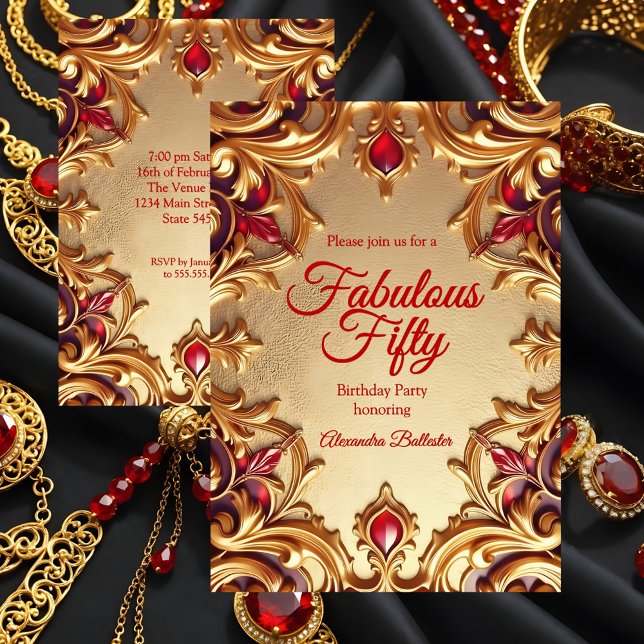 Fabulous Elegant Birthday Party Gold Red Gold Inbjudningar (Skapare uppladdad)