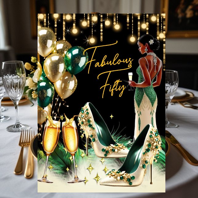 Fabulous Ethnic Birthday Emerald Grönt Guld Cream Inbjudningar (Skapare uppladdad)