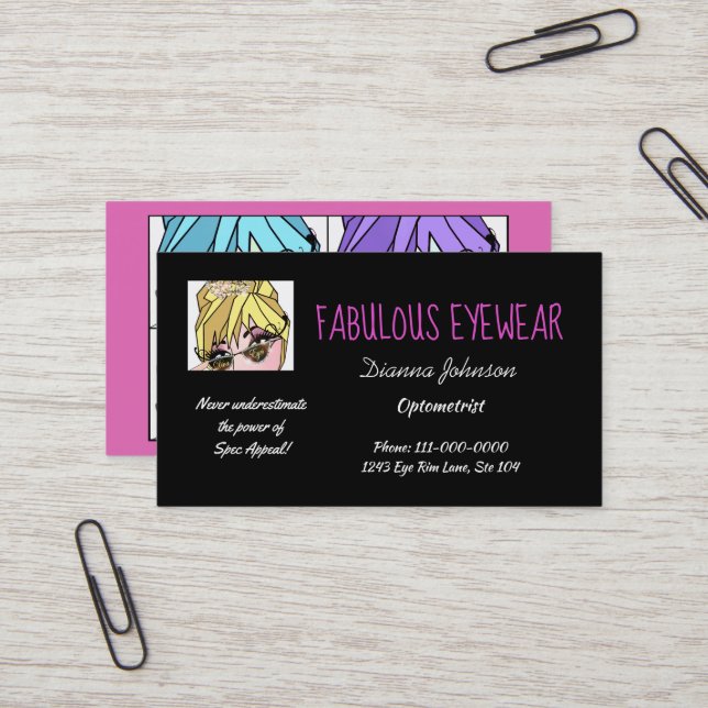 " Fabulous Eyewear" DIVA-Affärskort Visitkort (Fram/Back In Situ)