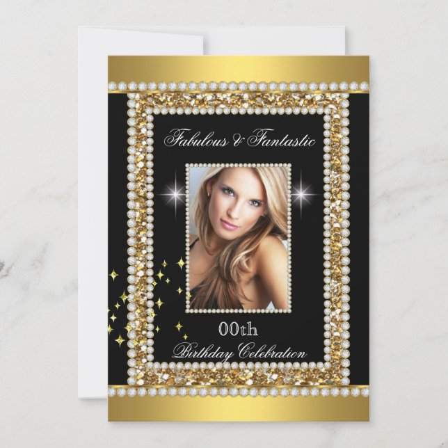 Fabulous Fantastic Guld Black Glamor Hollywood Inbjudningar (Framsida)