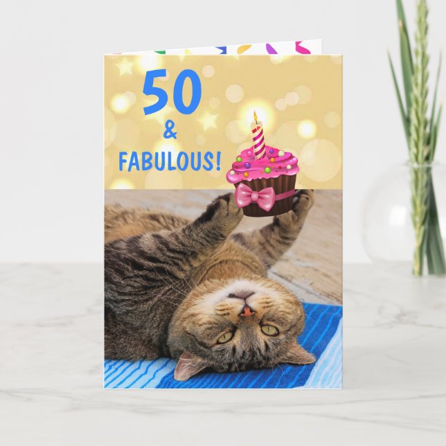 Fabulous femty Cat Birthday Kort (Framsida)