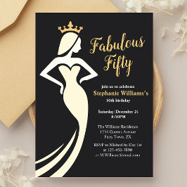 Fabulous femty Queen Golden Black 50:e födelsedage Inbjudningar