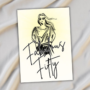 Fabulous femty Woman White Sketch 50:e födelsedage Inbjudningar