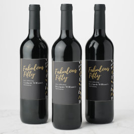 Fabulous Fifty Golden Modern Woman's 50th Birthday Vinflaska Etikett