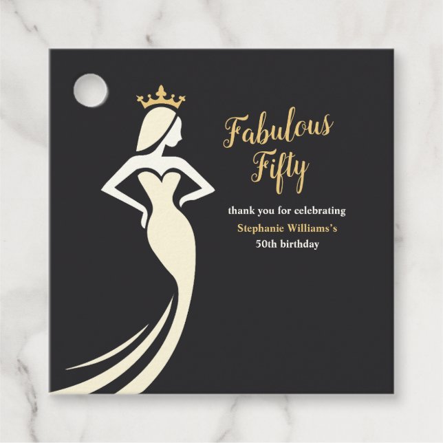 Fabulous Fifty Queen Golden Black 50th Birthday Gåvor Etiketter (Framsida)