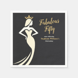 Fabulous Fifty Queen Golden Black 50th Birthday Pappersservett
