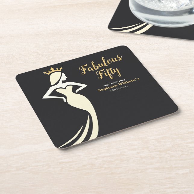 Fabulous Fifty Queen Golden Black 50th Birthday Underlägg Papper Kvadrat (Vinklad)
