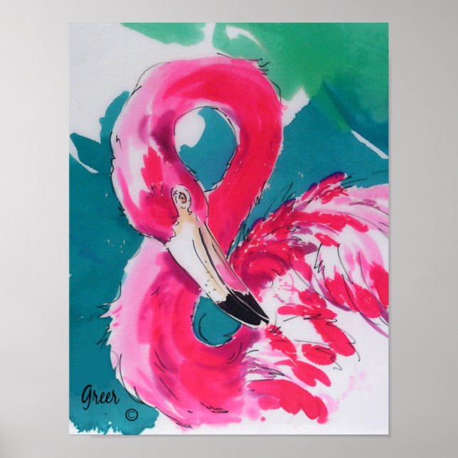 Fabulous Flamingo Bird Tropical Art Print Poster (Framsidan)