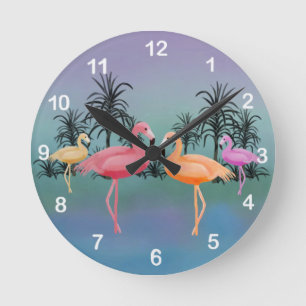 Fabulous Flamingos Clock Rund Klocka