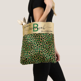 Fabulous födelseleopard emerald grönt guld namn tygkasse
