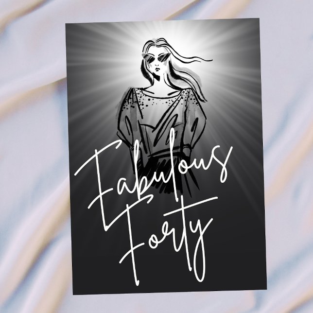 Fabulous Forty Woman Black Sketch 40th Birthday Inbjudningar (Skapare uppladdad)